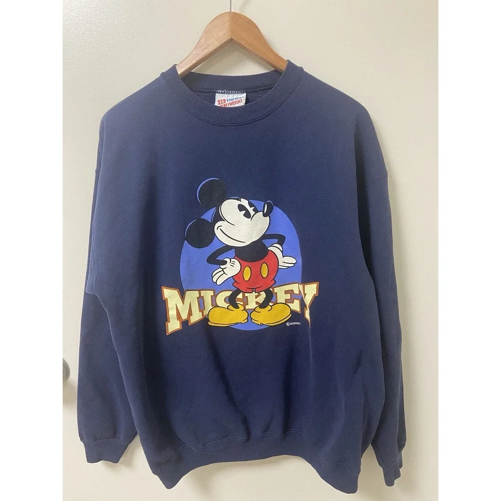 VTG Disney Mickey‎ Mouse Original Navy Blue Crewneck Sweatshirt Pullover L 90s